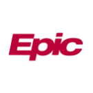 The image displays the Epic Systems Corporation logo, featuring the word "Epic" in bold, red text on a transparent background.
