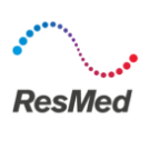 ResMed logo with a multicolored wave pattern made of dots above the black text "ResMed.