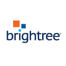 Logo for Brightree featuring the word "brightree" in lowercase blue letters. Above are three stacked squares: one orange and two smaller blue ones, forming a triangular shape. The background is white.