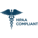 Blue caduceus symbol with wings next to the text "HIPAA Compliant.