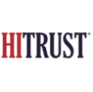 The image shows the HITRUST logo with "HI" in red and "TRUST" in black, all in uppercase letters on a white background.